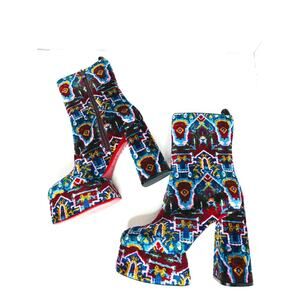 Christian Louboutin Izamayaz Black Velvet 130mm Platform Boots IT 40 Retro